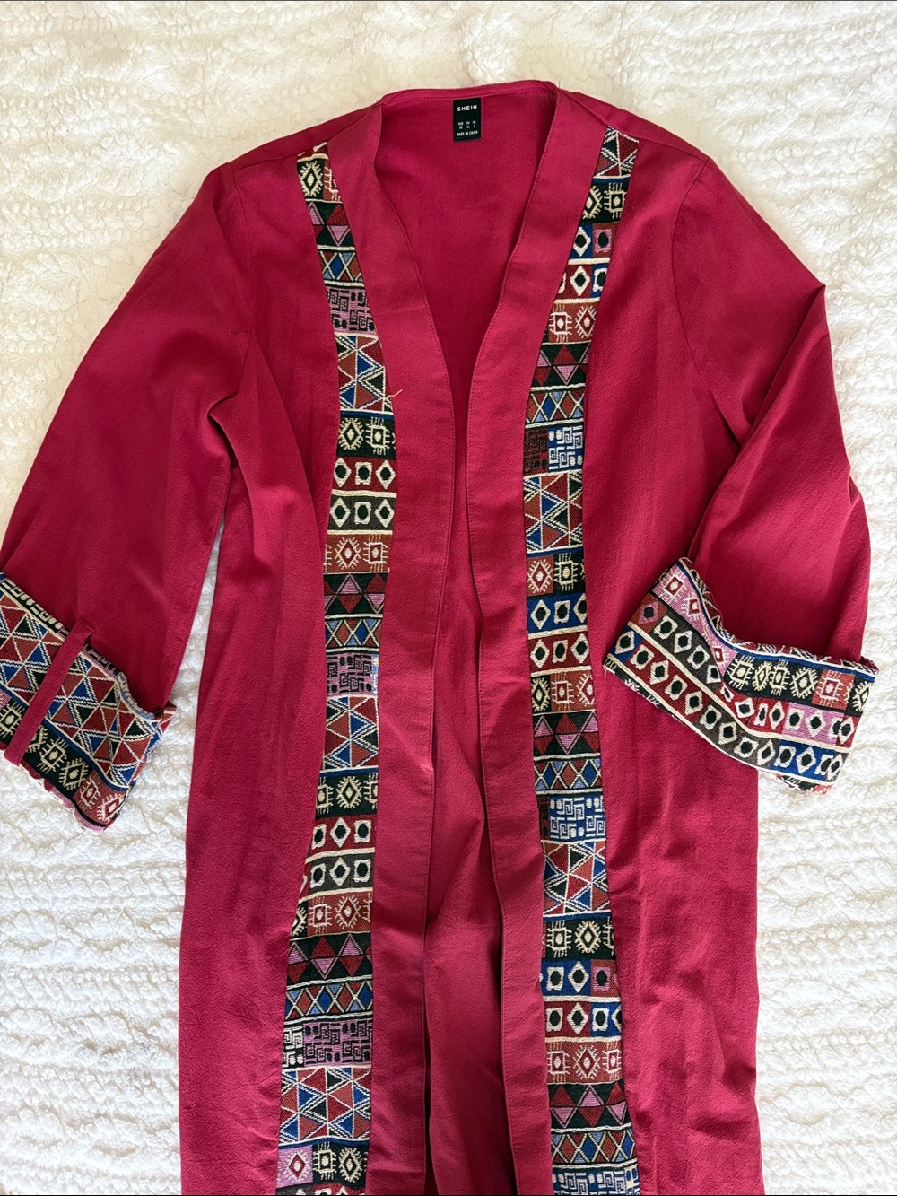 Women's Embroidered Open-Front Jacket/open long maxi dress hot pink